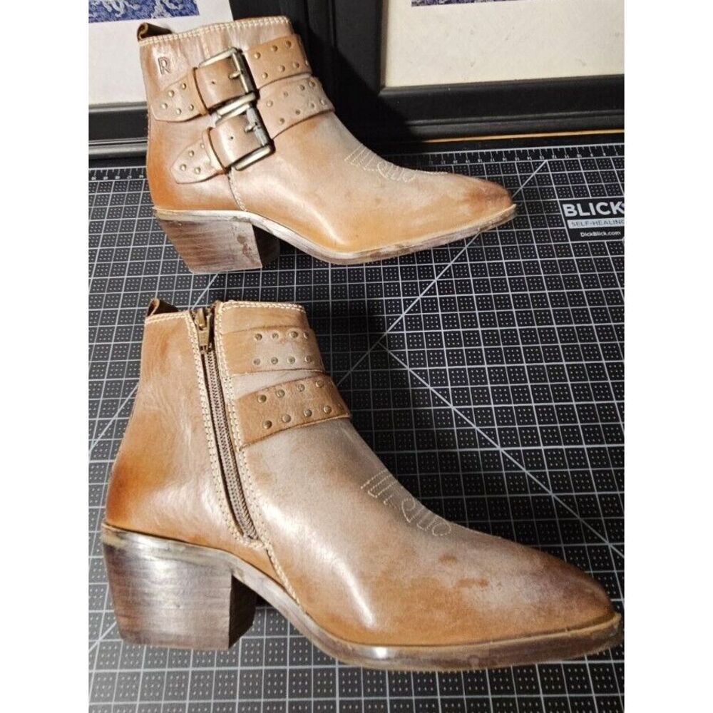 ROAN by BED STUD ville tan‎ white ankle boots US size 6M stud buckles zipper - Picture 7 of 16